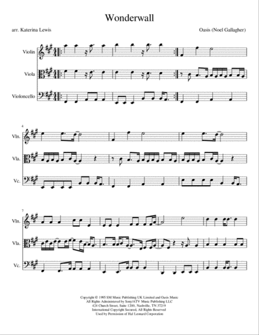 Wonderwall String Trio scores gallery preview page 1