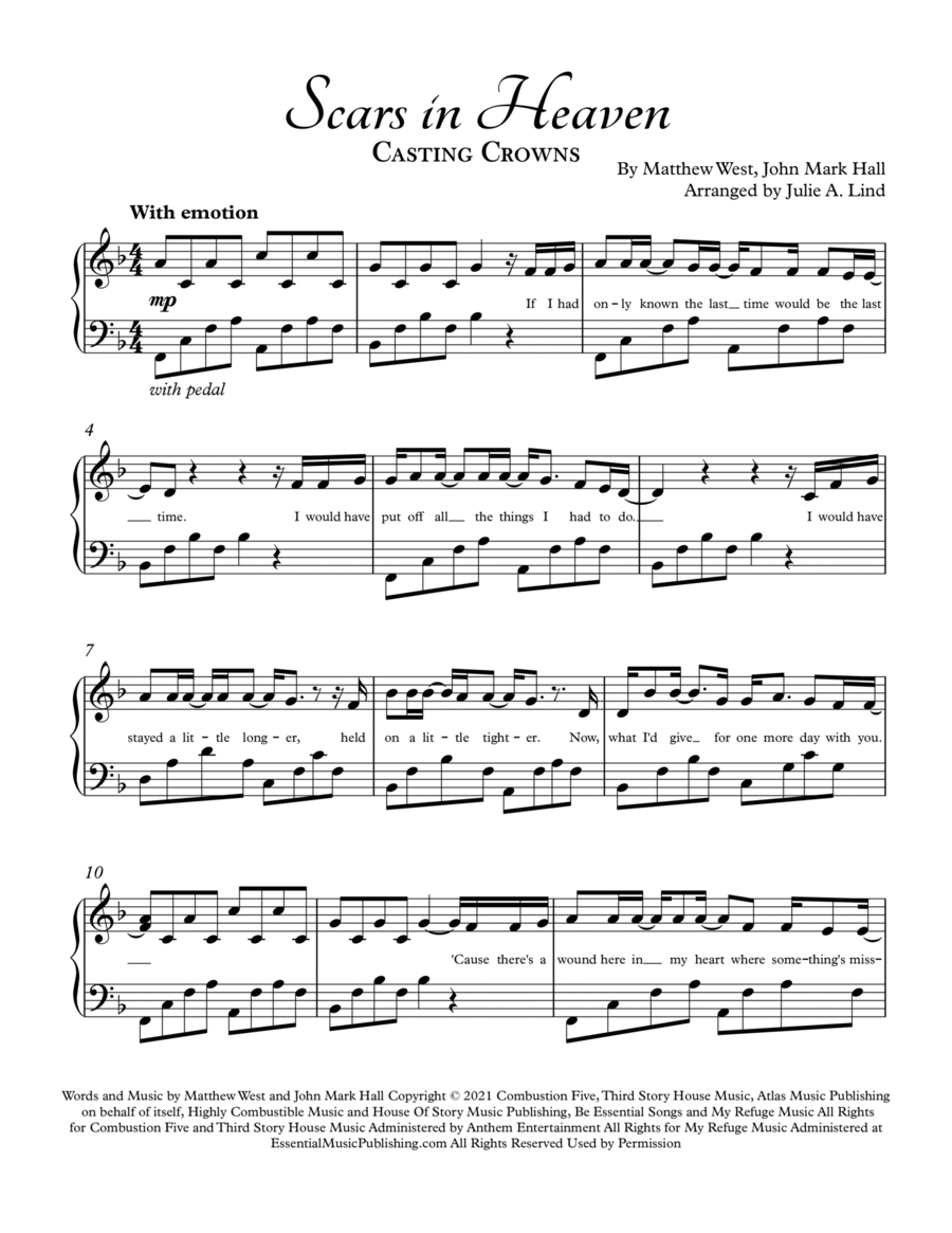 Scars In Heaven Piano Solo scores gallery preview page 1