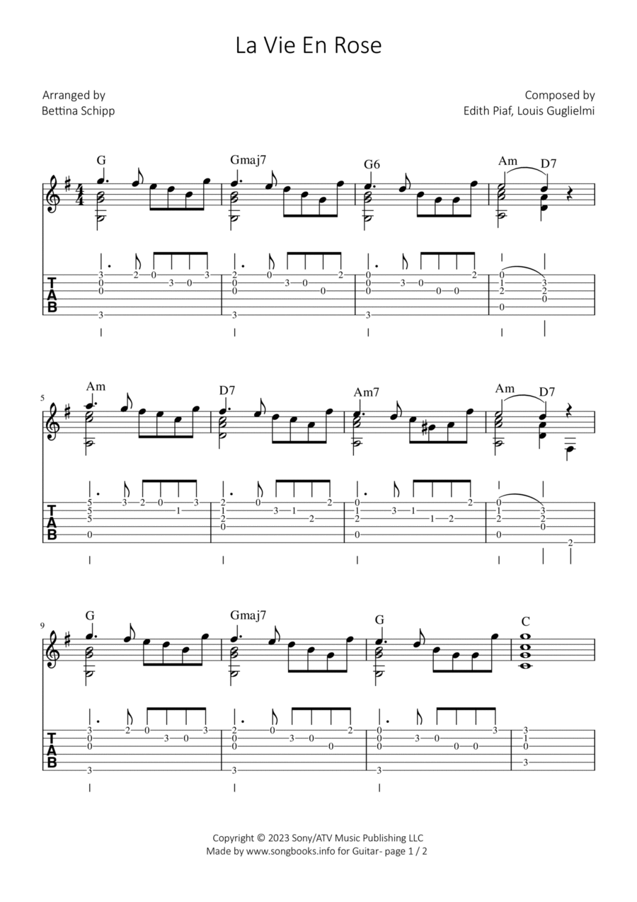 La Vie En Rose Guitar Solo scores gallery preview page 1