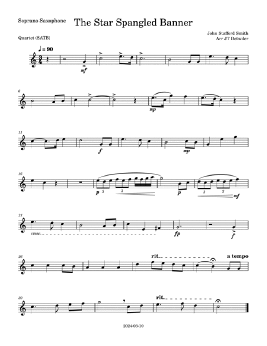 The Star Spangled Banner The Star Spangled Banner Saxophone Quartet scores gallery preview page 4