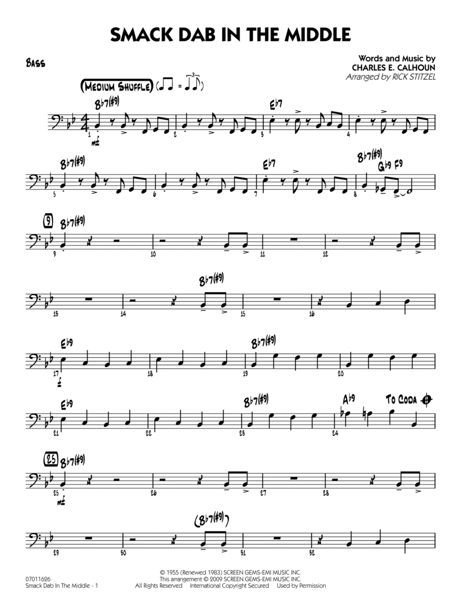 Smack Dab In The Middle - Bass Jazz Ensemble scores gallery preview page 1