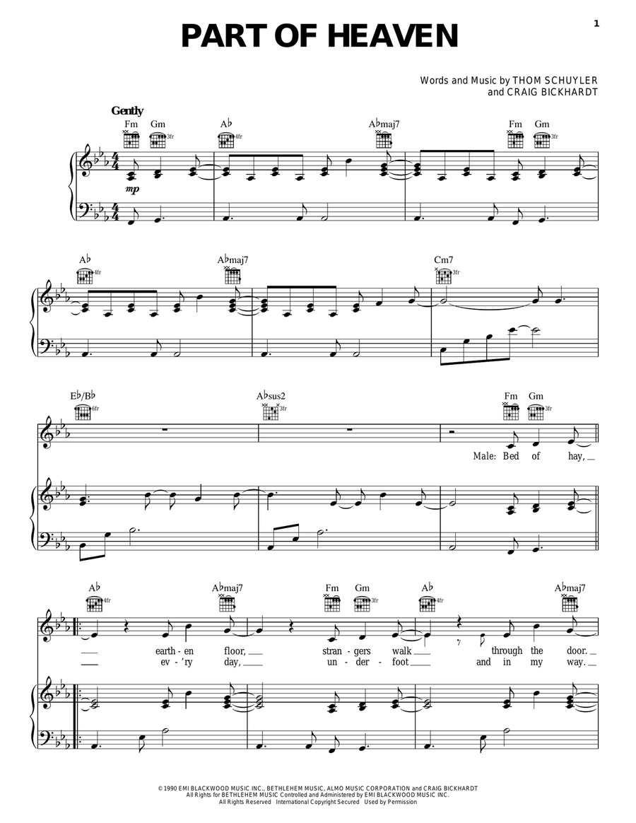 Part Of Heaven Piano, Vocal, Guitar scores gallery preview page 1