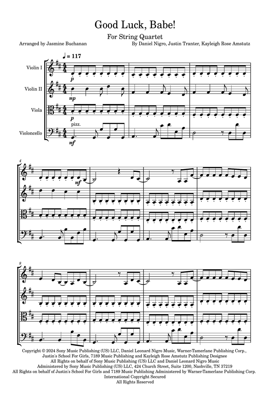 Good Luck, Babe! String Quartet scores gallery preview page 1