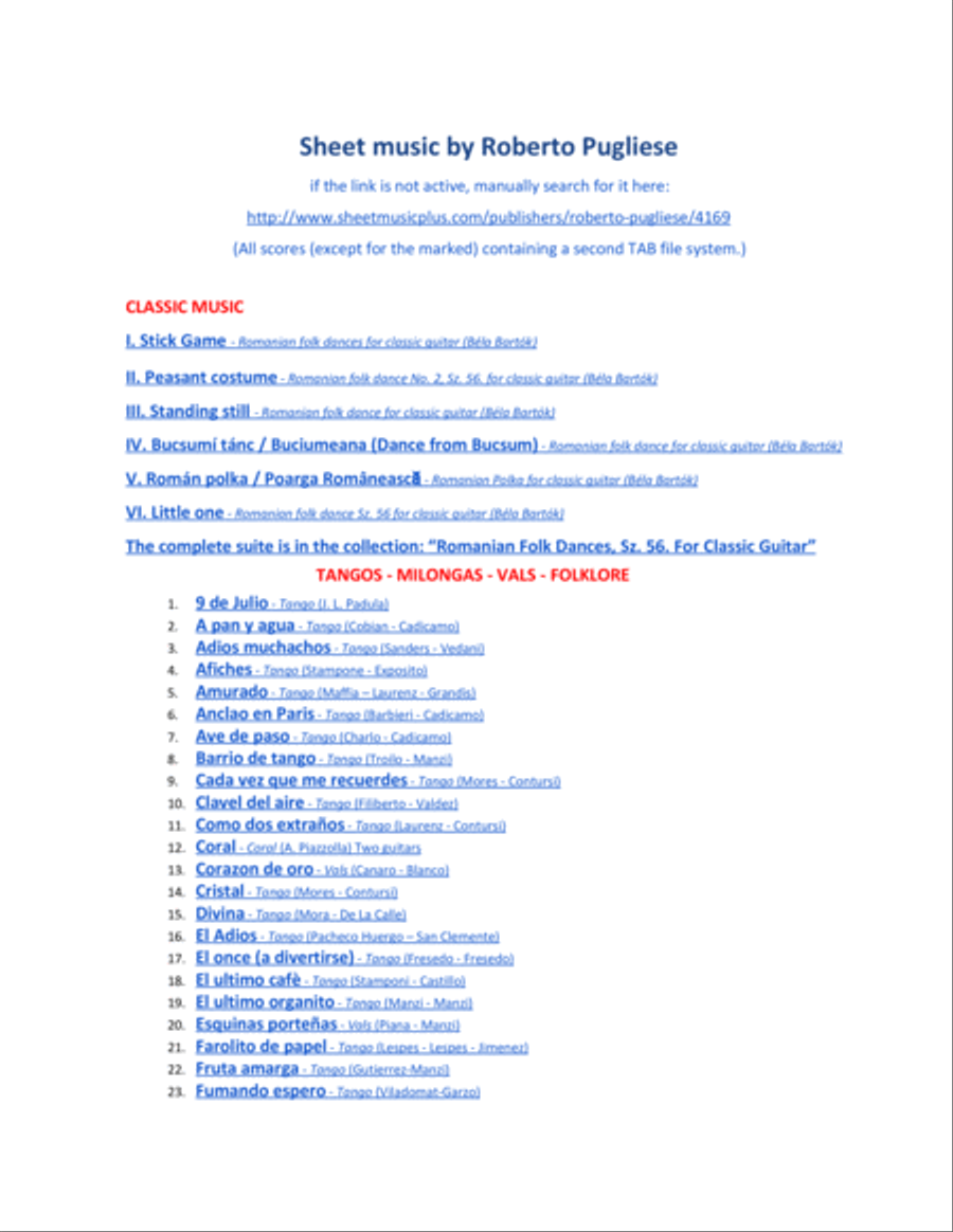 II.Peasant costume, Romanian folk dance No. 2, Sz. 56. For classic guitar. Classical Guitar scores gallery preview page 4