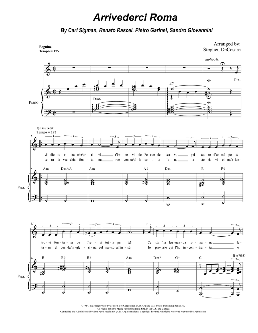 Arrivederci Roma (goodbye To Rome) Piano, Vocal scores gallery preview page 1