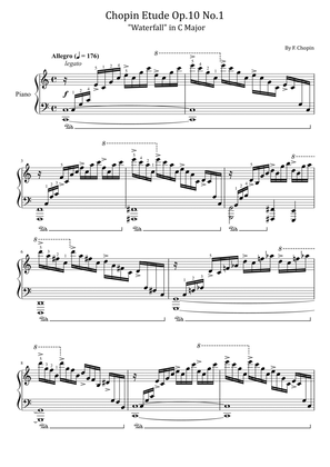 Chopin Etude Op.10 No.1 "Waterfall" in C Major - (With Finger Number),Original Version