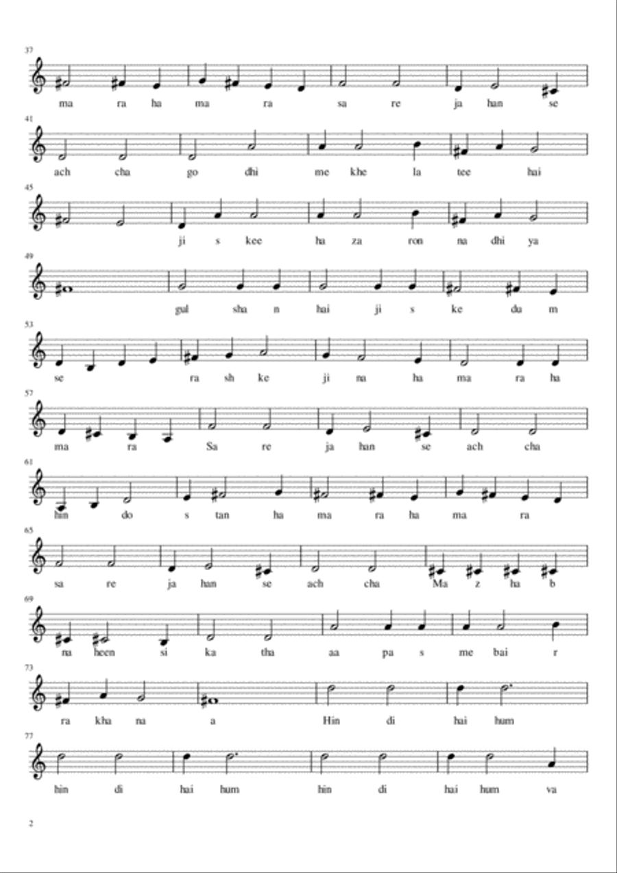 Sare Jahan Se Acha Sare Jahan Se Acha Easy Piano scores gallery preview page 2