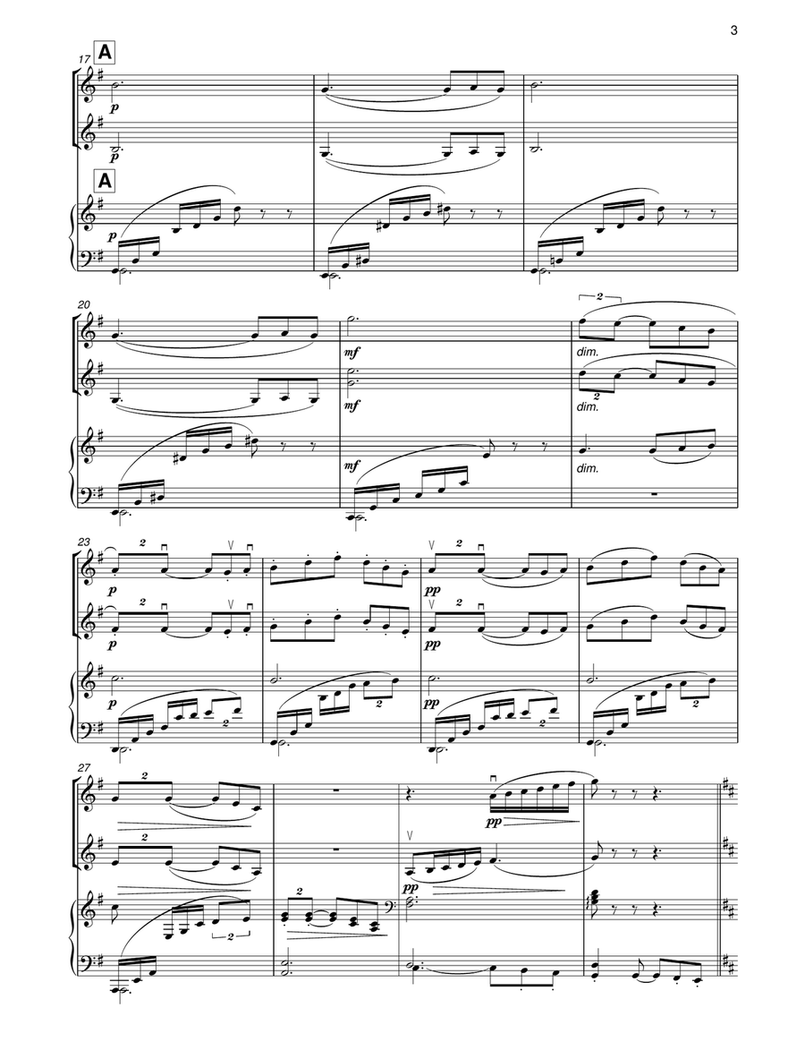 DEBUSSY Petite Suite (3 movements) for two violins & piano String Duet scores gallery preview page 3
