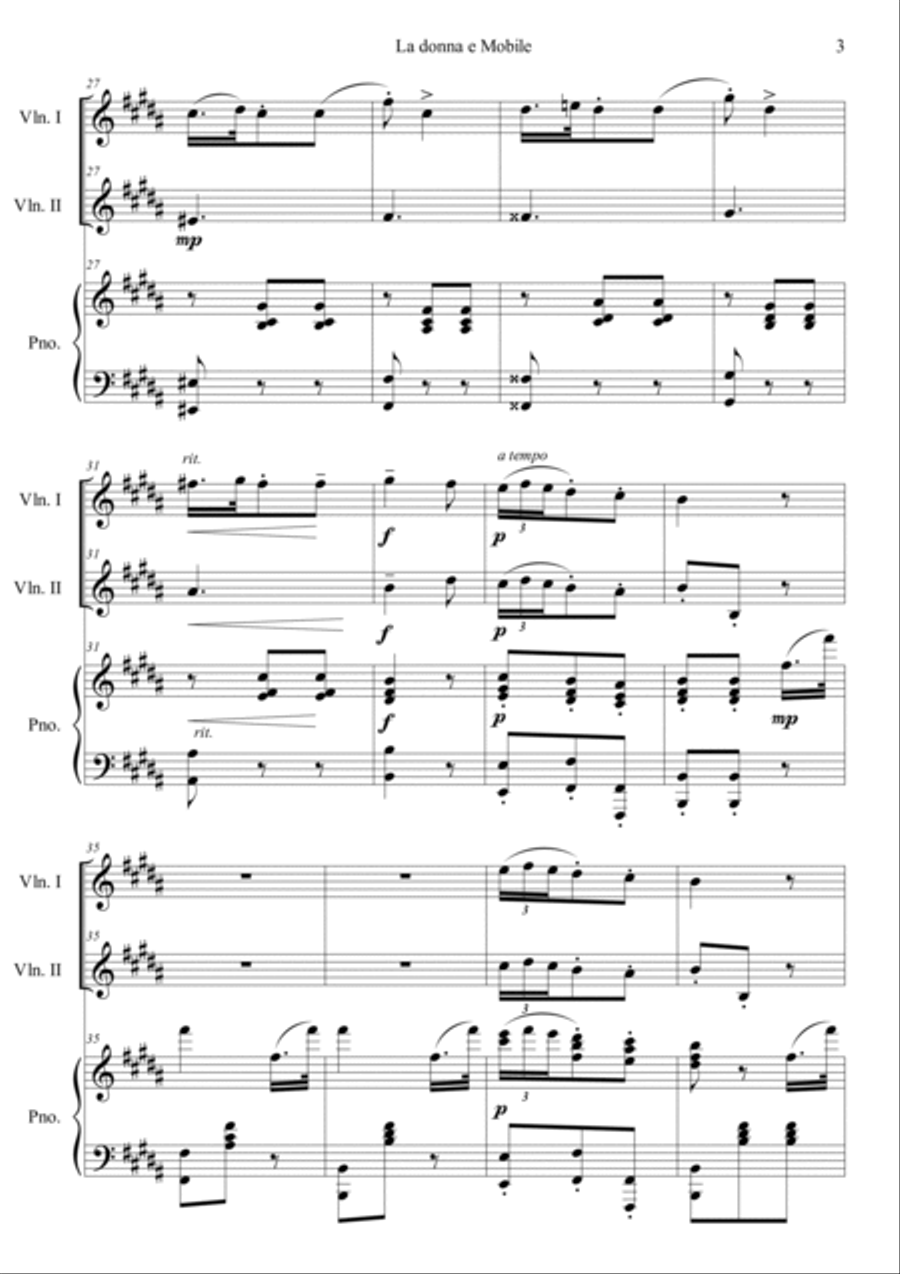 La donna e Mobile from Opera Rigoletto Piano Trio scores gallery preview page 3