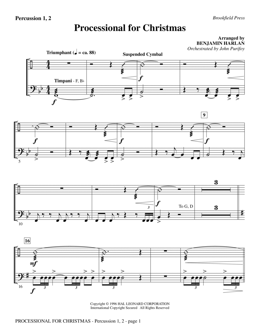 Processional For Christmas - Percussion 1 & 2 Choir scores gallery preview page 1
