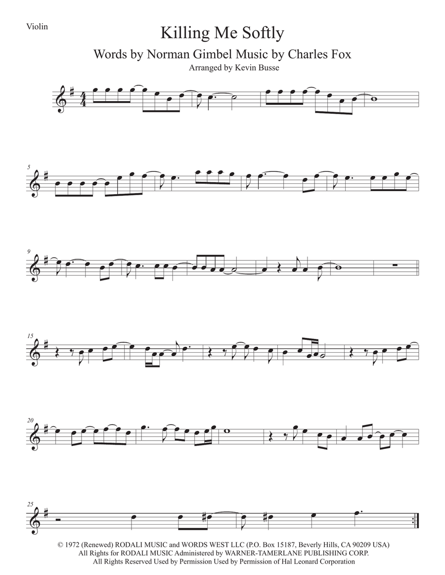 Killing Me Softly With His Song Violin Solo scores gallery preview page 1
