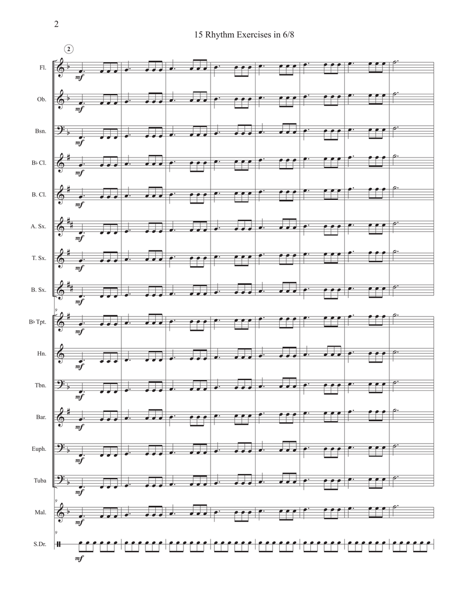 15 6/8 Rhythm Exercises for Band Concert Band scores gallery preview page 3