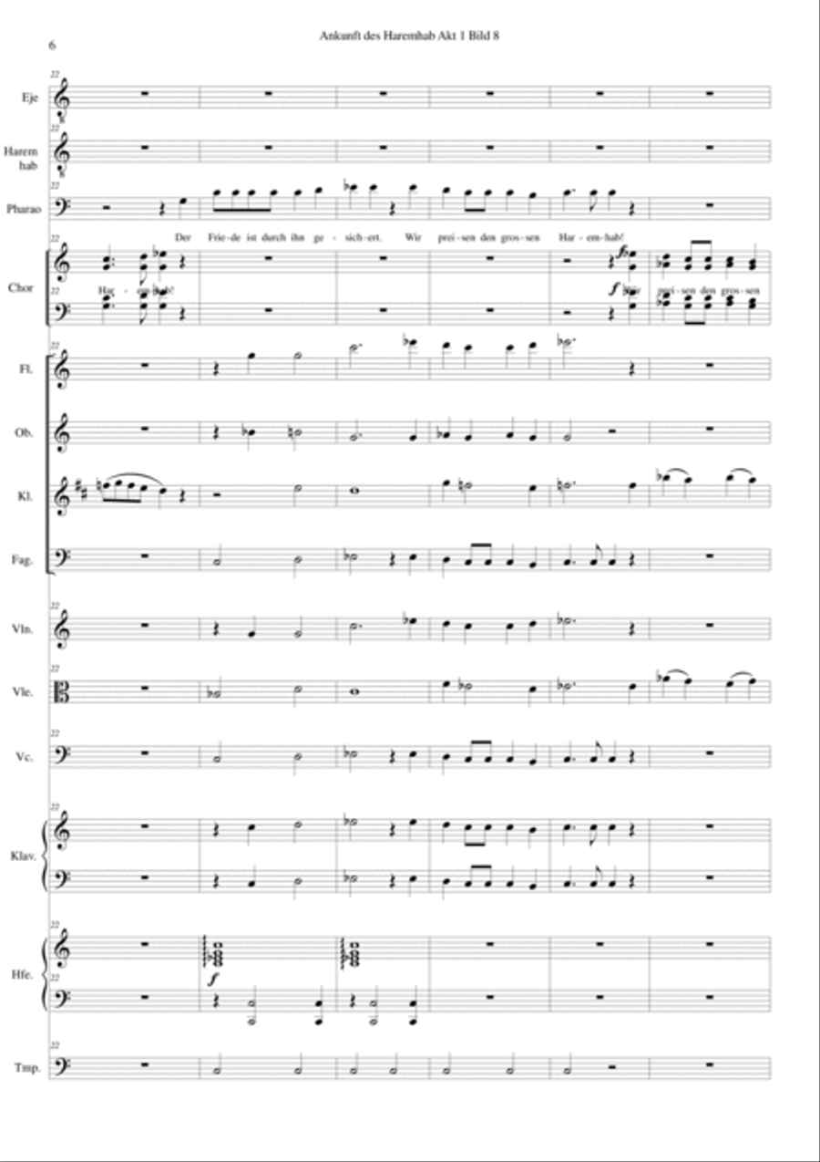 ATON part 11-Ankunft des Haremhab 3 soloists, choir, woodwind, strings, piano, harp, timps Choir scores gallery preview page 6