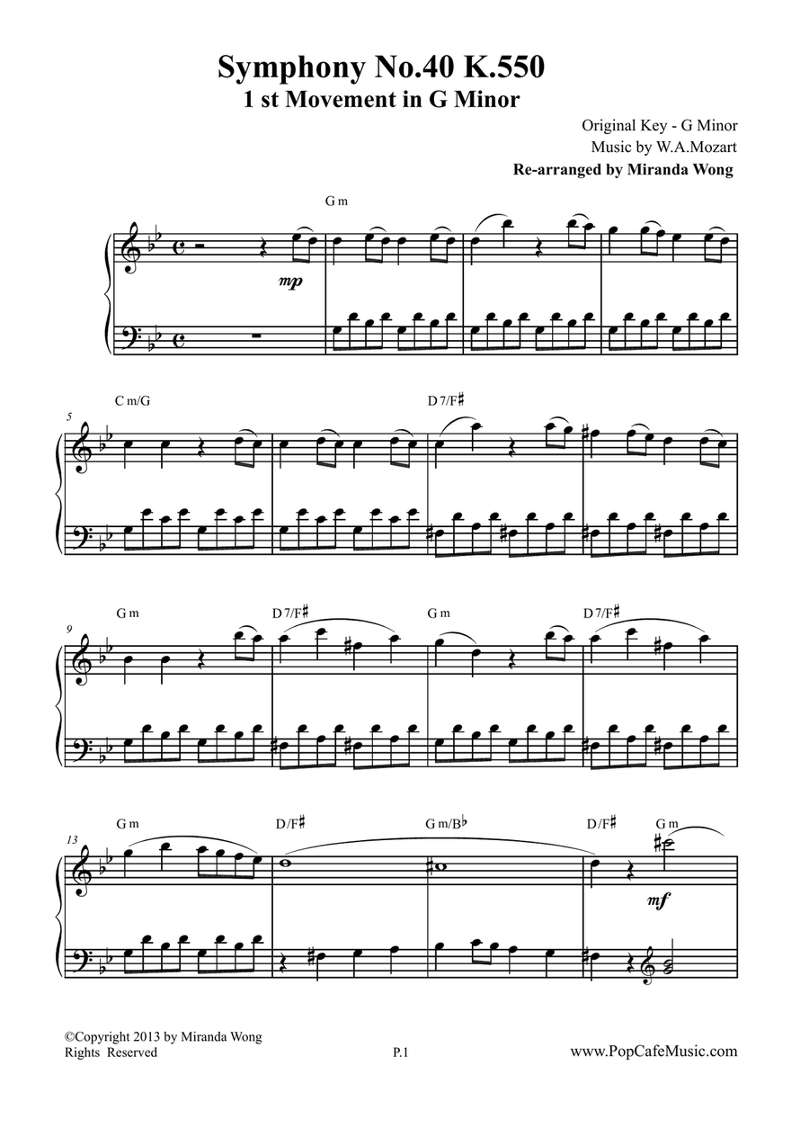 Symphony No.40 K.550 - 1st Movement for Piano Solo (G Minor)