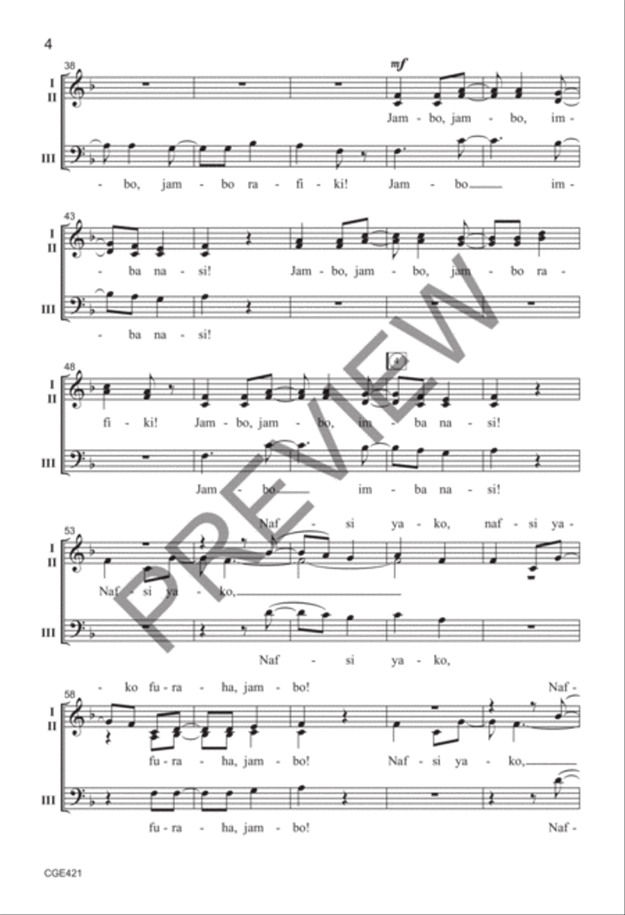 Jambo Rafiki! (Three-part Mixed with percussion) 3-Part scores gallery preview page 4