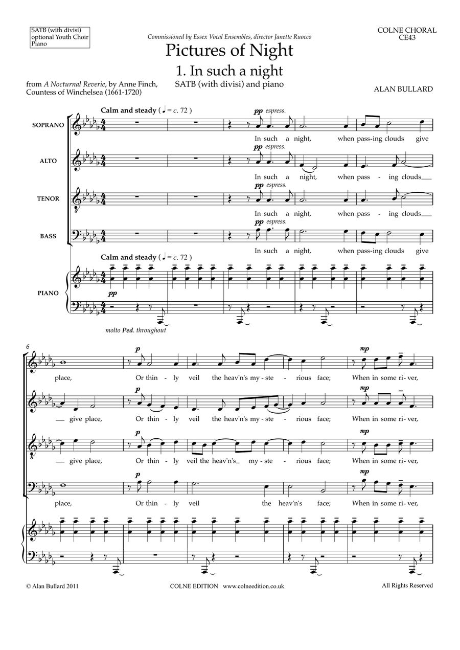 Pictures of Night (five movements for SATB choir, optional youth choir, and piano) 4-Part scores gallery preview page 3