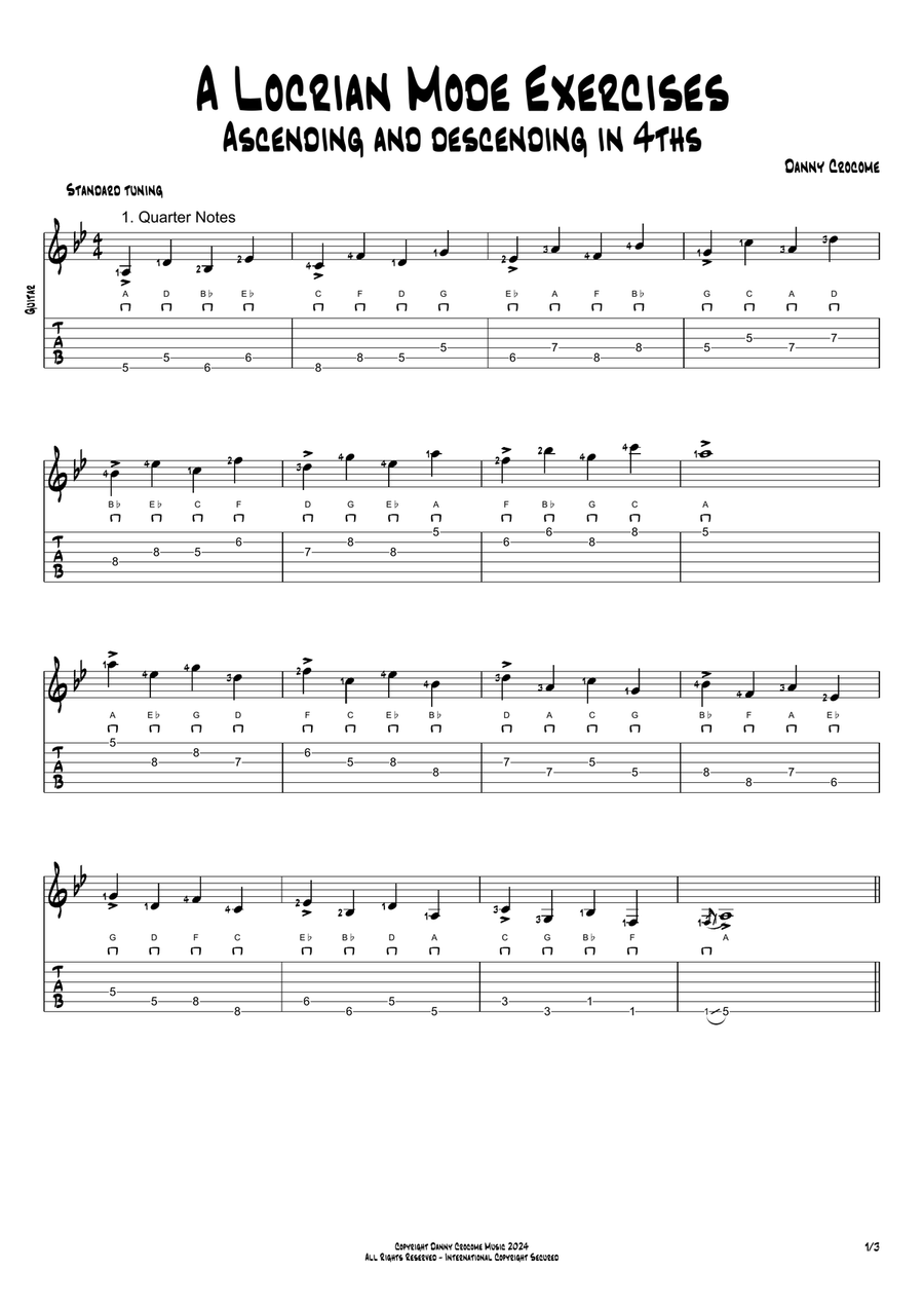 A Locrian Mode Exercises - Ascending and Descending in 4ths Acoustic Guitar scores gallery preview page 1