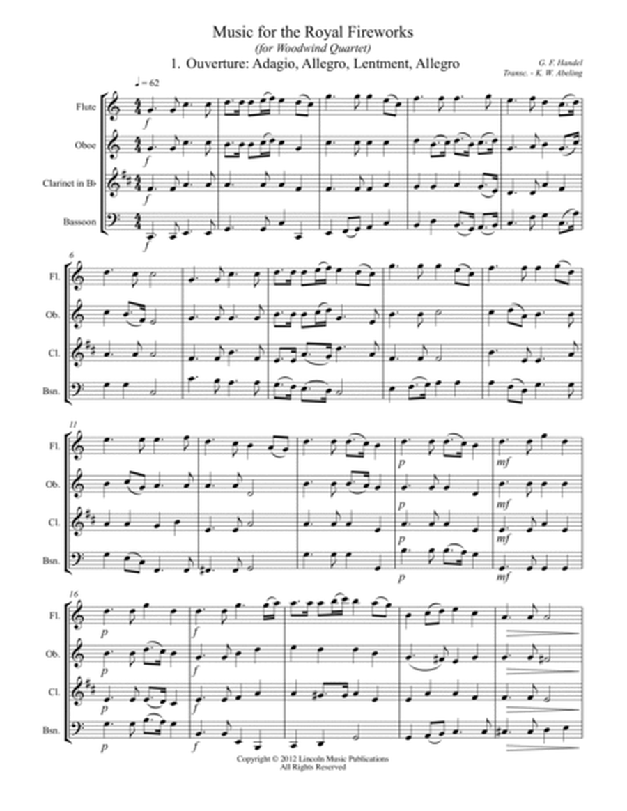 Handel – Music for the Royal Fireworks (for Woodwind Quartet) image number null