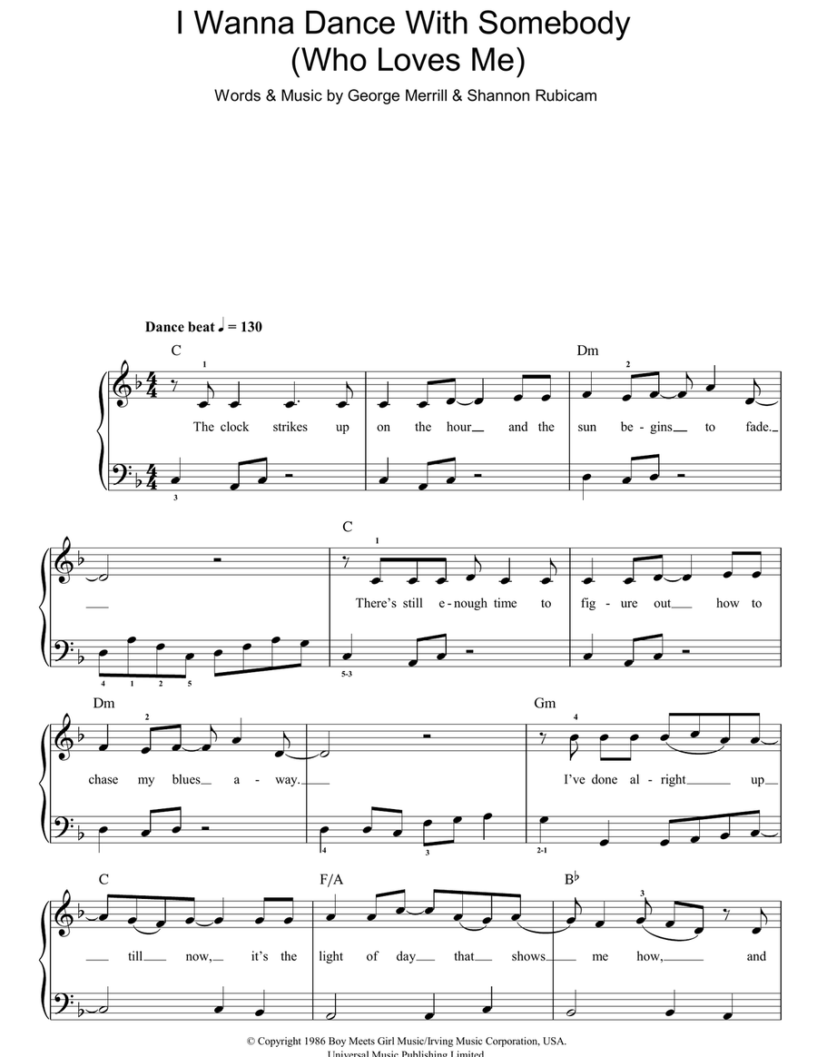 I Wanna Dance With Somebody (Who Loves Me) Easy Piano scores gallery preview page 1