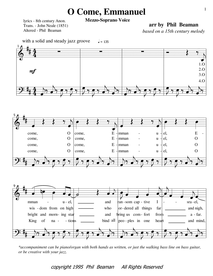 O Come, Emmanuel - jazz mezzo-soprano voice and piano Mezzo-Soprano Voice scores gallery preview page 1