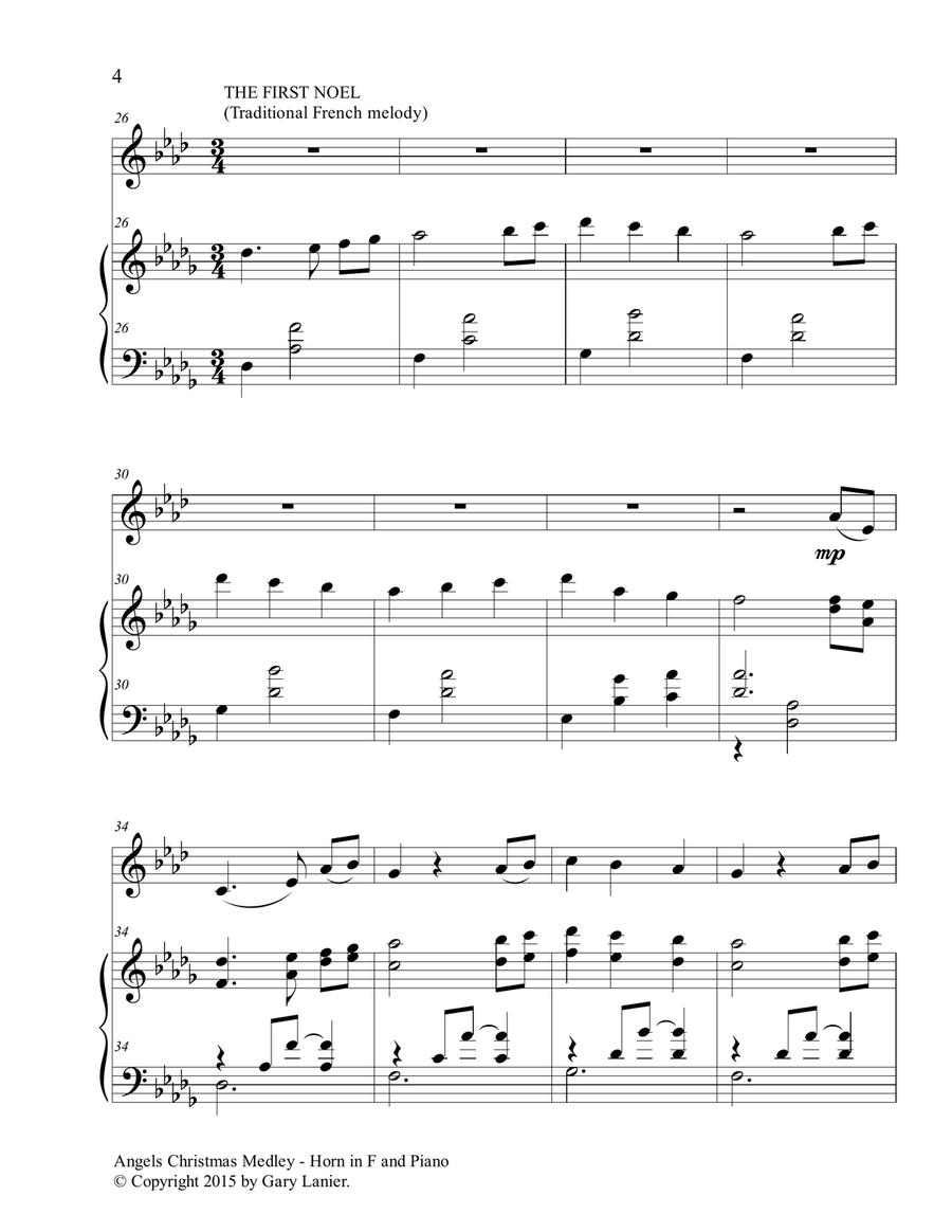 Gary Lanier: ANGELS CHRISTMAS MEDLEY (Duet – Horn in F & Piano with Parts) Brass Duet scores gallery preview page 5