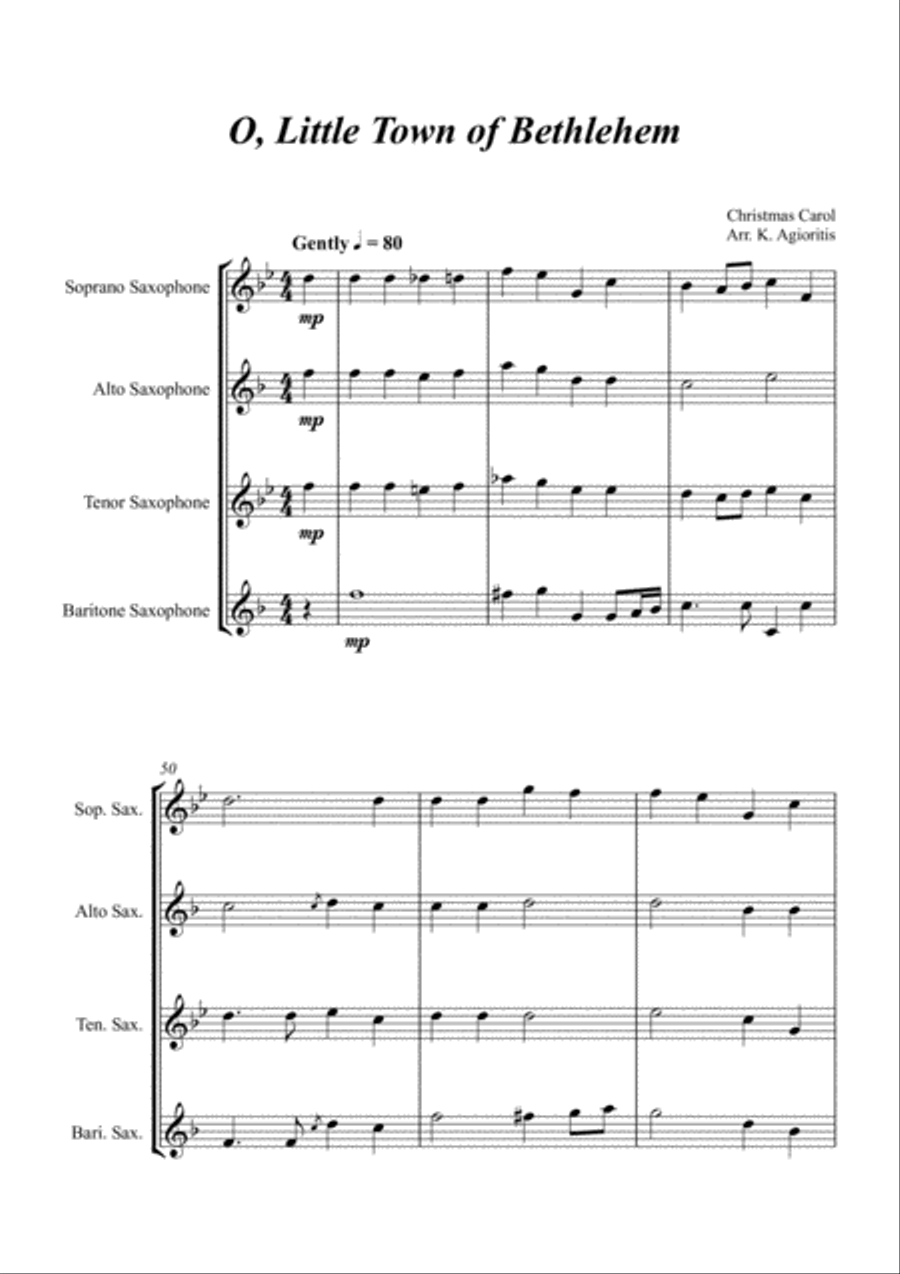 O Little Town of Bethlehem - Rock Carol for Saxophone Quartet Saxophone Quartet scores gallery preview page 3