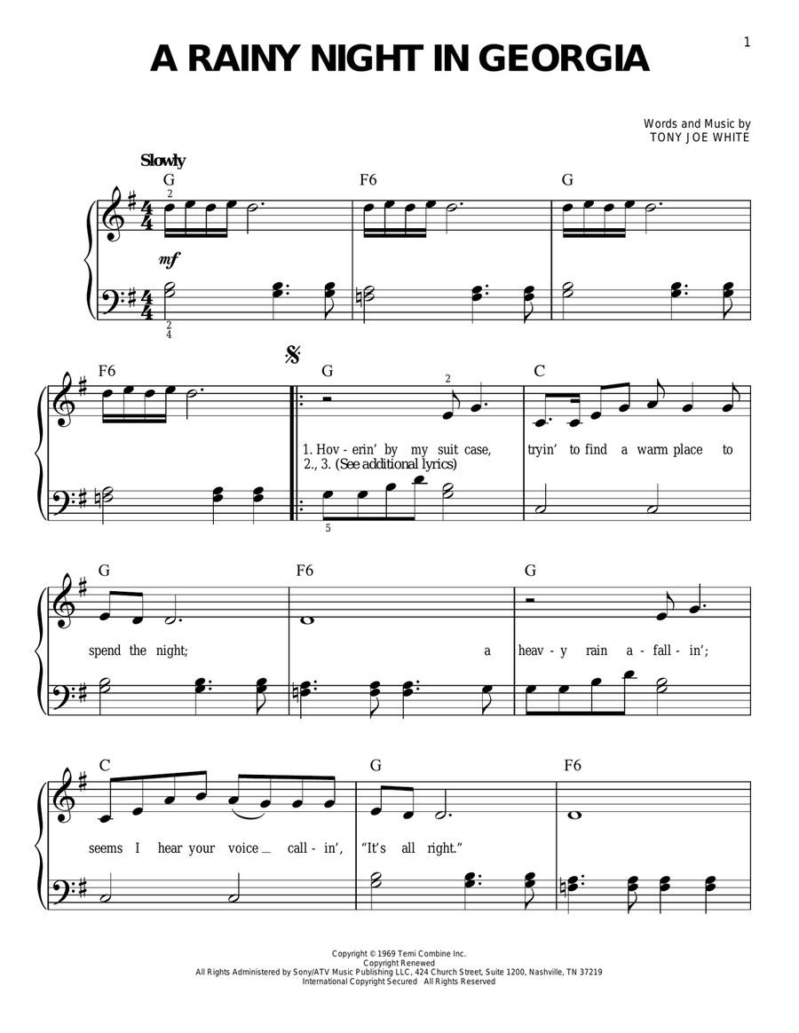 A Rainy Night In Georgia Easy Piano scores gallery preview page 1