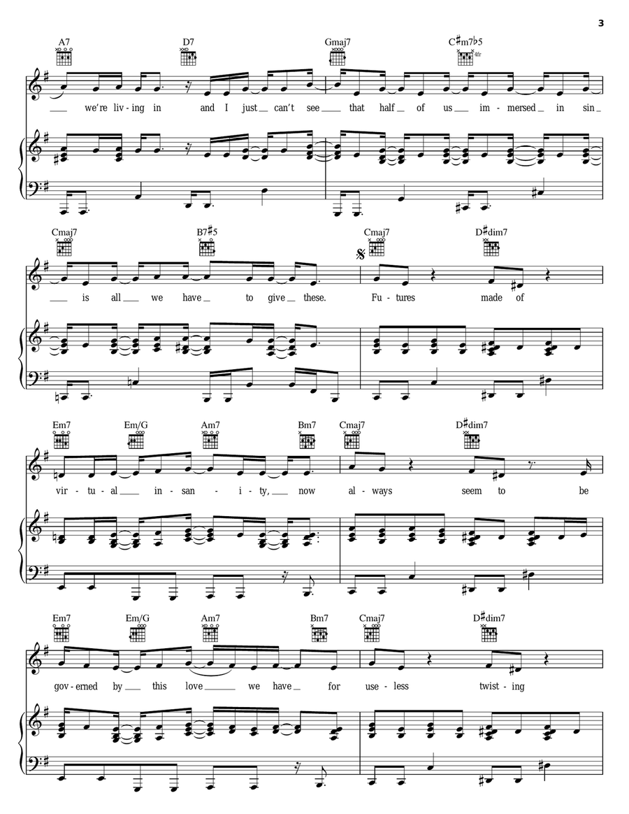 Virtual Insanity Piano, Vocal, Guitar scores gallery preview page 3