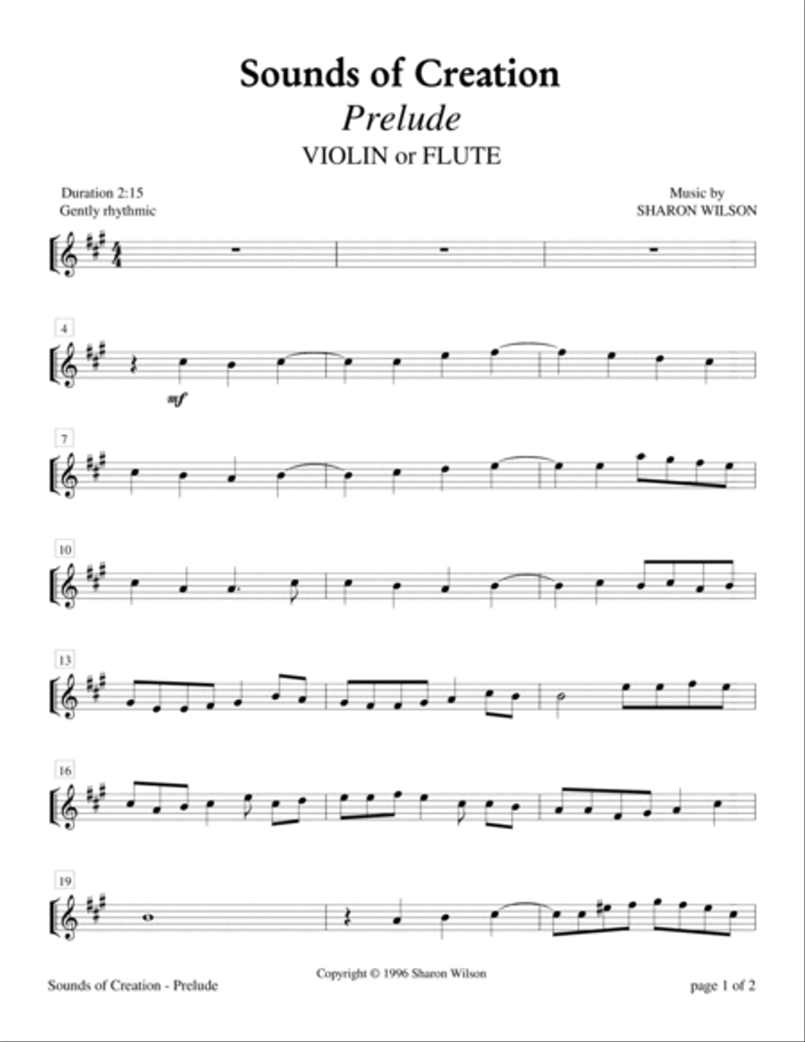 Sounds of Creation: Prelude (Violin or Flute Solo with Piano Accompaniment) Flute Solo scores gallery preview page 2