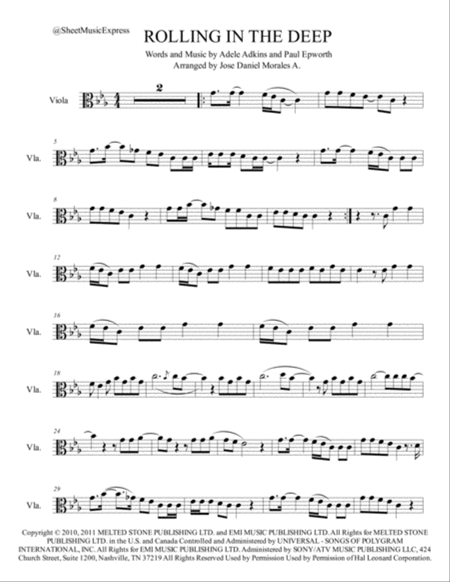 Rolling In The Deep Viola Solo scores gallery preview page 1
