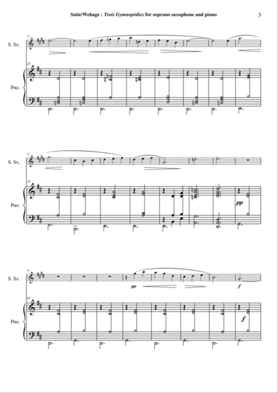 Erik Satie: Trois Gynopédies arranged for soprano saxophone and piano Soprano Saxophone scores gallery preview page 3