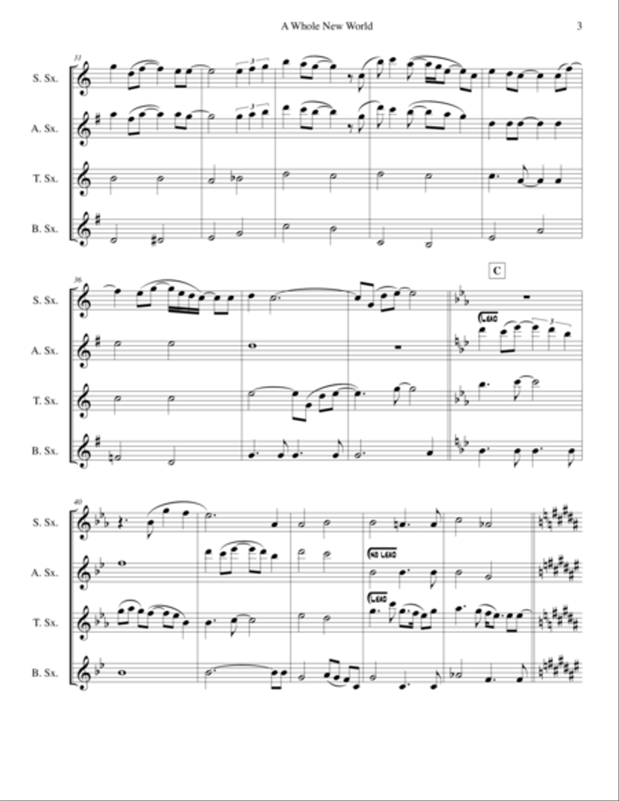 A Whole New World (from 'Aladdin') Woodwind Quartet scores gallery preview page 3
