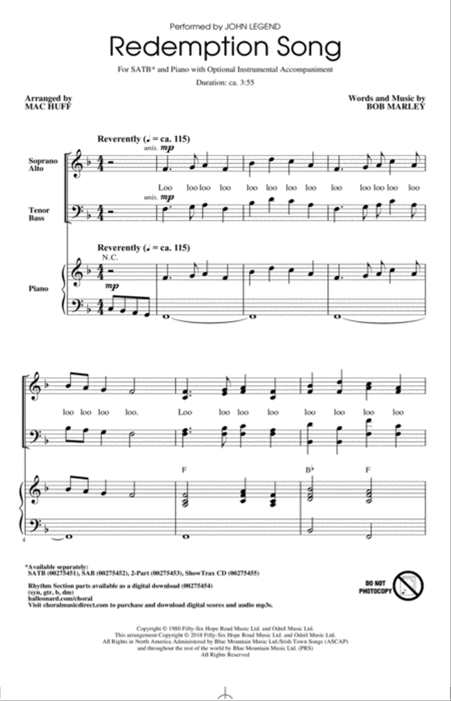 Redemption Song 4-Part scores gallery preview page 1
