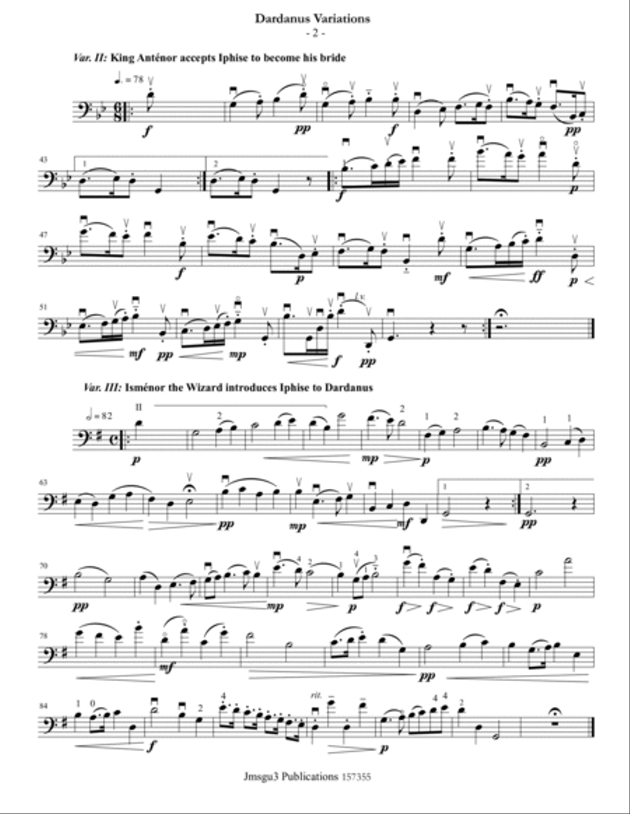 Guthrie: Dardanus Variations for Solo Cello Cello Solo scores gallery preview page 2
