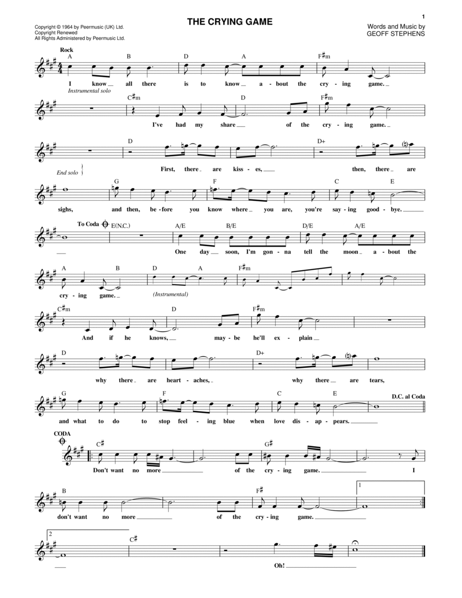 The Crying Game Piano scores gallery preview page 1