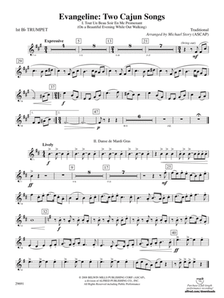 Evangeline: Two Cajun Songs: 1st B-flat Trumpet