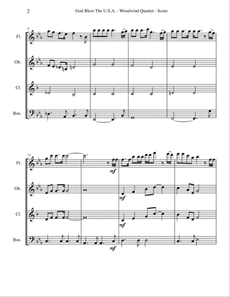 God Bless The U.S.A. Woodwind Quartet scores gallery preview page 2