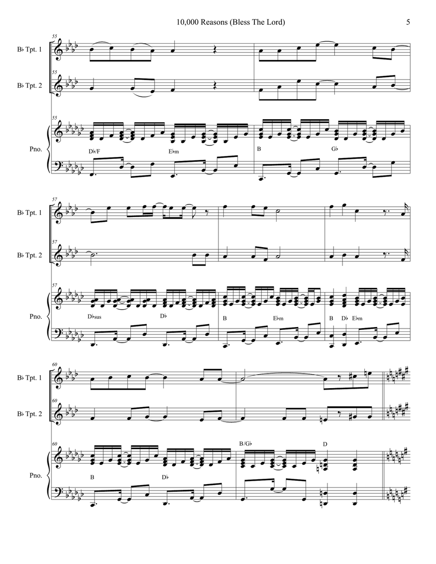 10,000 Reasons (Bless The Lord) Trumpet Duet scores gallery preview page 5