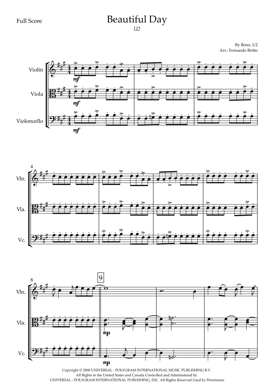 Beautiful Day String Trio scores gallery preview page 1