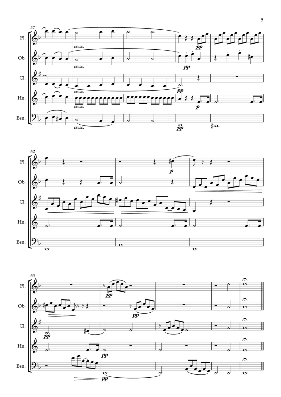 Beethoven: Piano Sonata No.14 in C# min (Sonata quasi una Fantasia) Op.27 No.2 Mvt.1. - wind quintet Woodwind Quintet scores gallery preview page 5