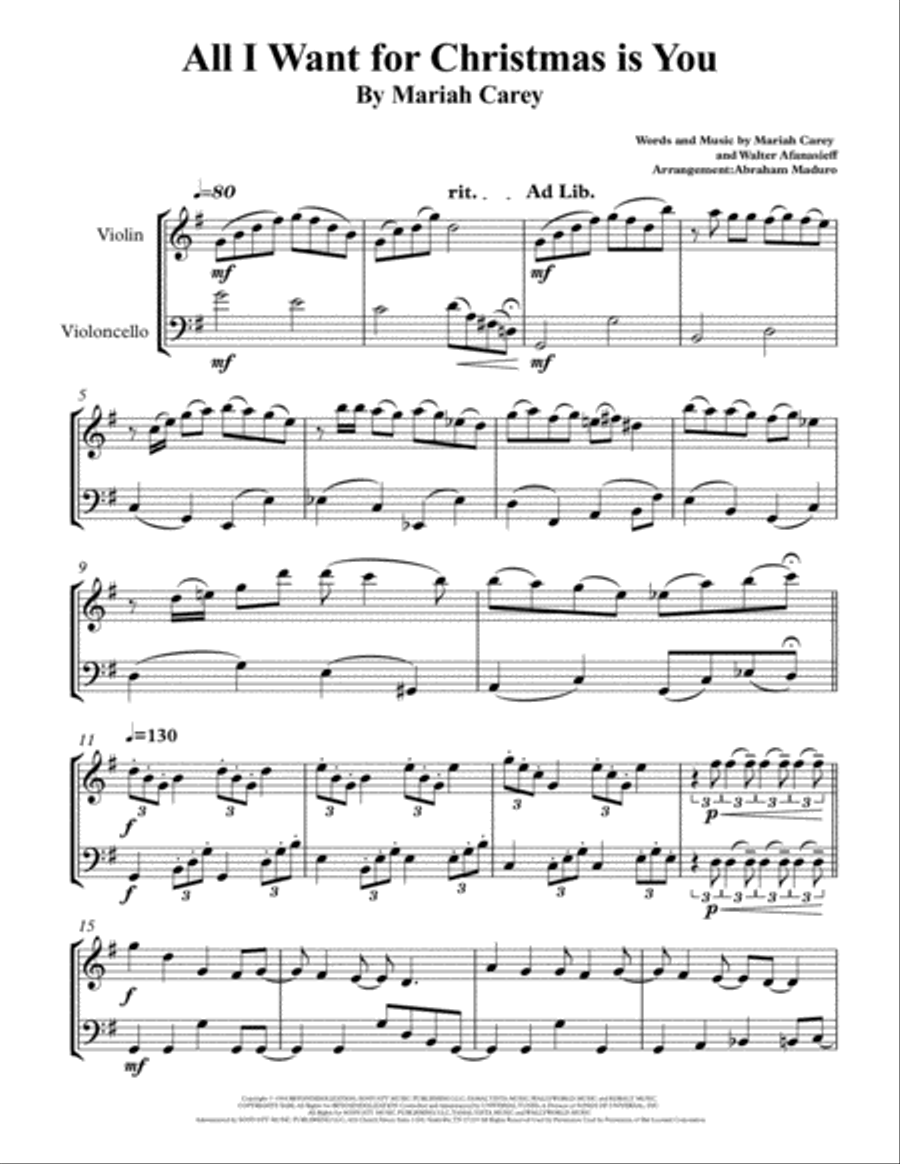 All I Want For Christmas Is You String Duet scores gallery preview page 1