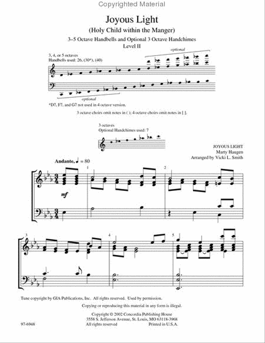 Joyous Light / Holy Child within the Manger Handbell Choir scores gallery preview page 2