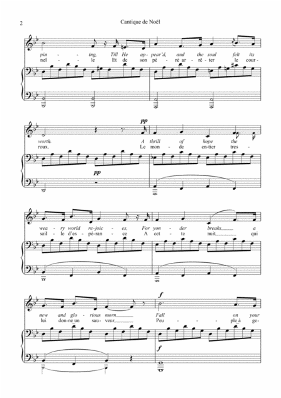 O Holy Night / Cantique de noel for voice and easy piano (Bb Major) Piano, Vocal, Guitar scores gallery preview page 3