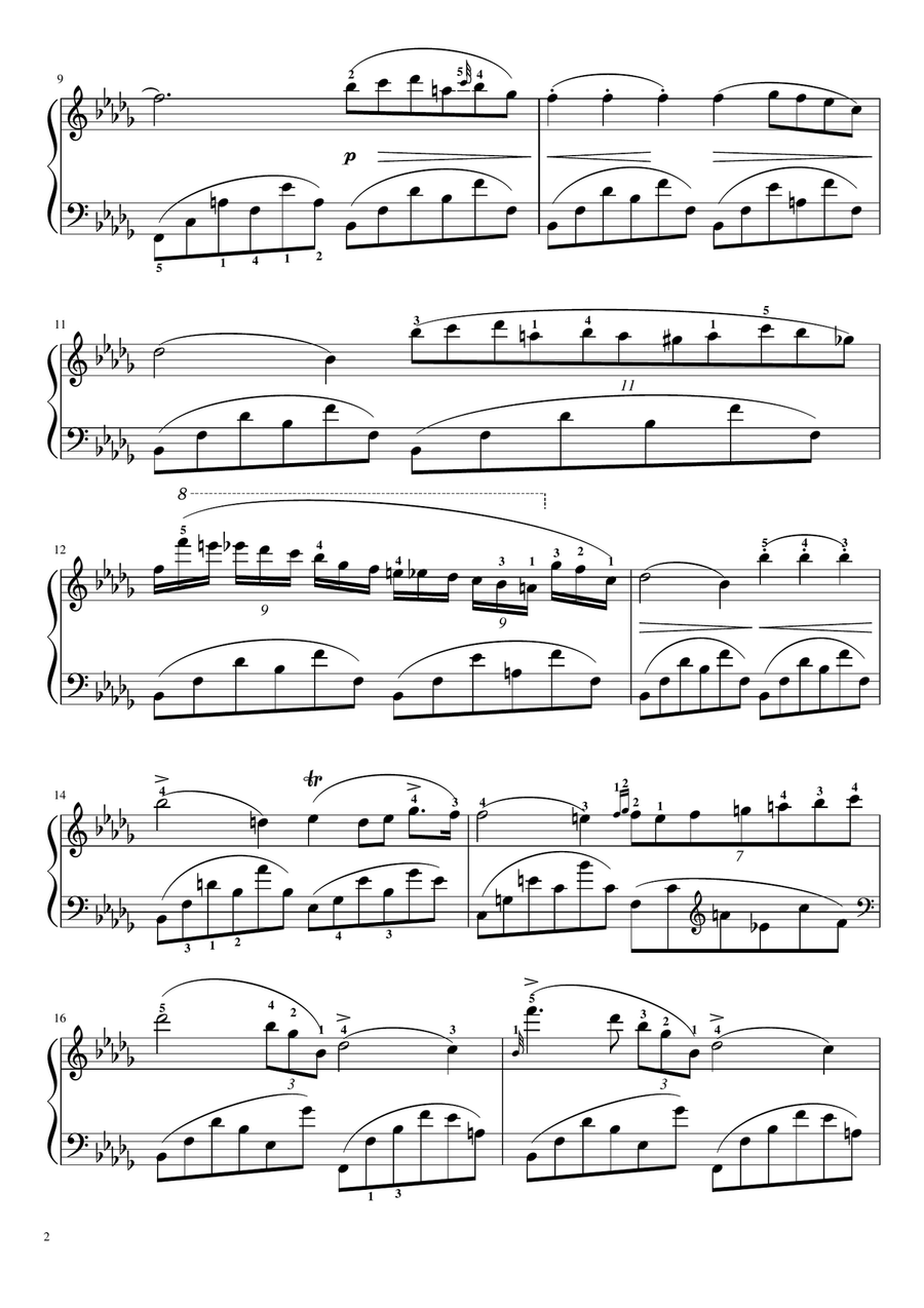 Chopin - Nocturne Op.9 No.1 (B Flat Minor) - Original With Fingering for Piano Solo Piano Solo scores gallery preview page 2