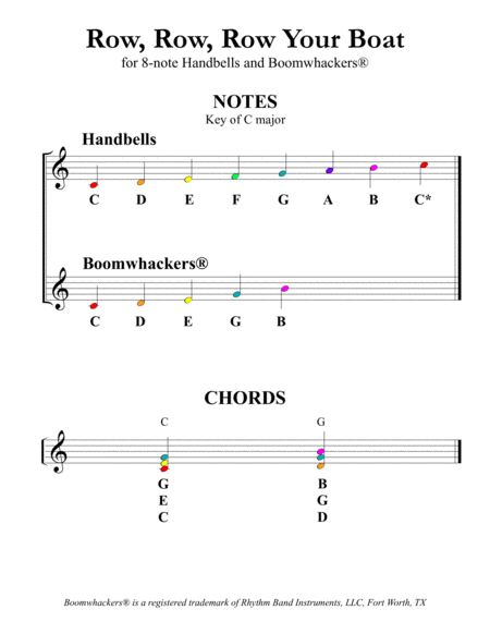 Row, Row, Row Your Boat for 8-note Bells and Boomwhackers® (with Color Coded Notes) image number null