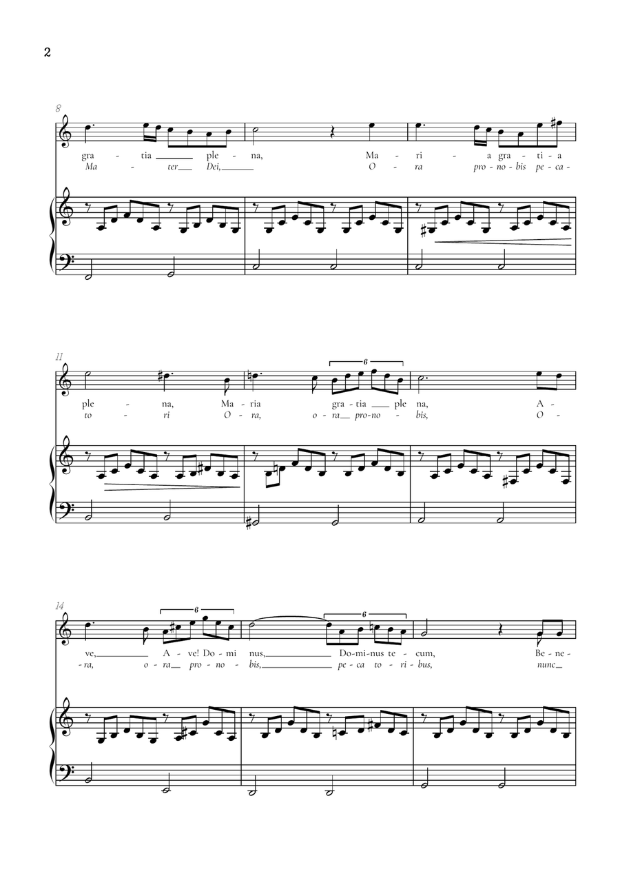 Schubert Ave Maria in C Major • soprano voice sheet music with easy piano accompaniment Piano, Vocal scores gallery preview page 2