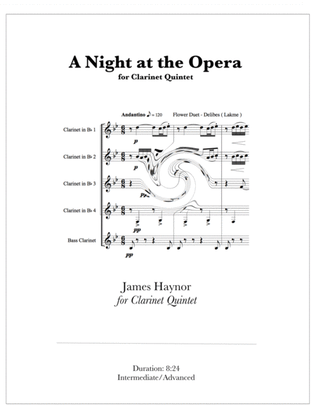 Book cover for A Night at the Opera for Clarinet Quintet