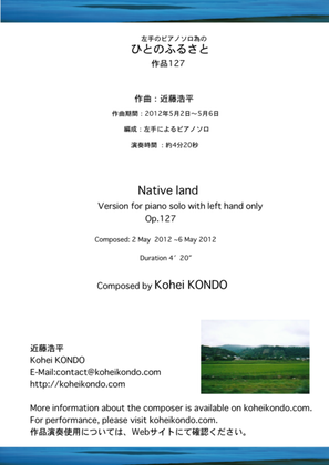 Native land (Hito no Furusato) for piano solo with left hand only op.127