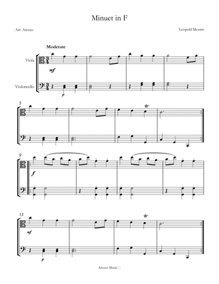 Leopold Mozart Minuet in F Sheet Music in C Viola and Cello