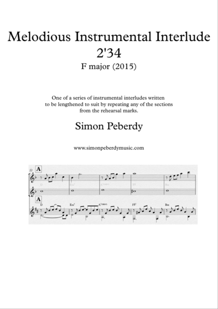 Instrumental Interlude 2'34 for 2 flutes, guitar and/or piano by Simon Peberdy Small Ensemble scores gallery preview page 1